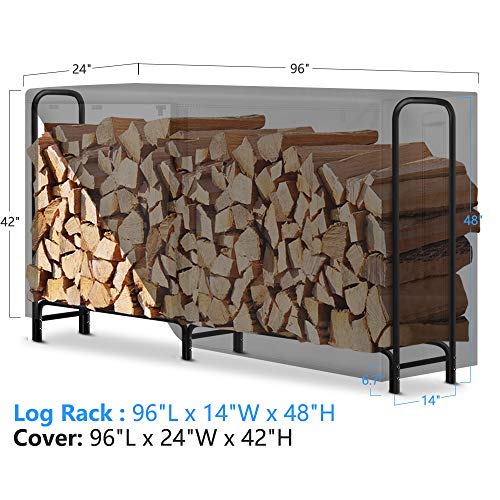 Amagabeli 8ft Firewood Log Rack with Cover Combo Set Waterproof Outdoor Log Holder for Fireplace Heavy Duty Wood Stacker for Patio Logs Pit Storage Steel Tubular Wood Pile Rack Tool Accessories Black