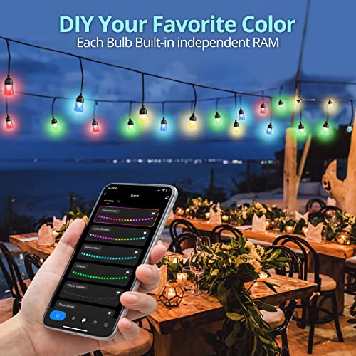 comtifyer Smart Outdoor String Lights, 32ft RGB Patio Lights with 12 Dimmable LED Bulbs, IP65 Waterproof, WiFi APP Control LED String Light for Backyard, Garden, Party