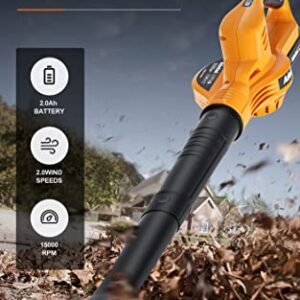 Adedad Cordless Leaf Blower with Battery and Charger 160 MPH Lightweight Blowers for Lawn Care Battery Powered Leaf Blower 2.0AH Battery - New Version More Powerful