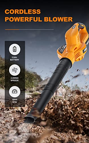 Adedad Cordless Leaf Blower with Battery and Charger 160 MPH Lightweight Blowers for Lawn Care Battery Powered Leaf Blower 2.0AH Battery - New Version More Powerful