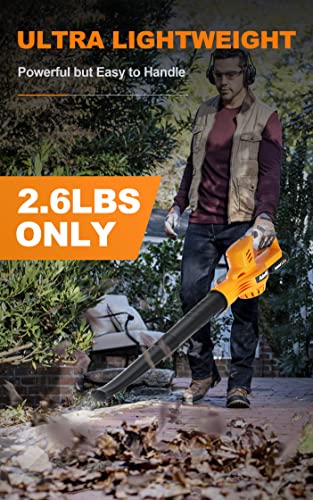 Adedad Cordless Leaf Blower with Battery and Charger 160 MPH Lightweight Blowers for Lawn Care Battery Powered Leaf Blower 2.0AH Battery - New Version More Powerful