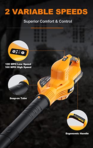 Adedad Cordless Leaf Blower with Battery and Charger 160 MPH Lightweight Blowers for Lawn Care Battery Powered Leaf Blower 2.0AH Battery - New Version More Powerful
