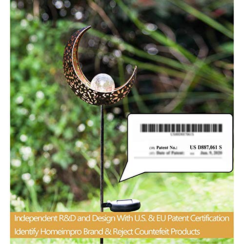 HOMEIMPRO Garden Solar Lights Pathway Outdoor Moon Crackle Glass Globe Stake Metal Lights,Waterproof Warm White LED for Lawn,Patio or Courtyard (Bronze)