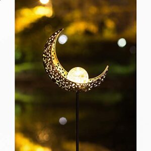 HOMEIMPRO Garden Solar Lights Pathway Outdoor Moon Crackle Glass Globe Stake Metal Lights,Waterproof Warm White LED for Lawn,Patio or Courtyard (Bronze)