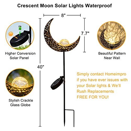 HOMEIMPRO Garden Solar Lights Pathway Outdoor Moon Crackle Glass Globe Stake Metal Lights,Waterproof Warm White LED for Lawn,Patio or Courtyard (Bronze)