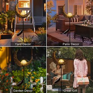 HOMEIMPRO Garden Solar Lights Pathway Outdoor Moon Crackle Glass Globe Stake Metal Lights,Waterproof Warm White LED for Lawn,Patio or Courtyard (Bronze)