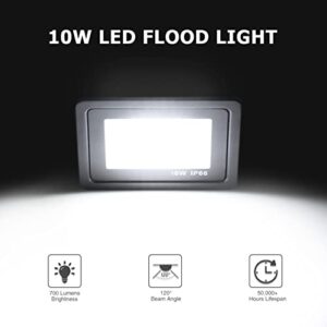 10W LED Flood Lights Outdoor, IP66 Waterproof Security Lights Fixture, 6500K Hardwired Wall Lamp, 700Lm Ultra Thin Work Light, 120° Beam Angle LED Exterior Floodlight for Garden Yard Patio