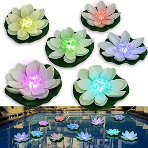 loguide floating pool lights,led pond light floating lotus flower,artificial flower floating plant light for pool at night,battery multicolor waterproof,garden swimming pond christmas decor 6pcs-frog