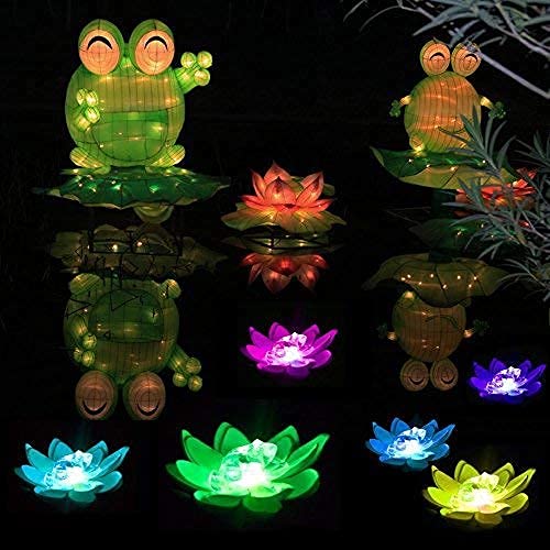 LOGUIDE Floating Pool Lights,LED Pond Light Floating Lotus Flower,Artificial Flower Floating Plant Light for Pool at Night,Battery Multicolor Waterproof,Garden Swimming Pond Christmas Decor 6PCS-Frog