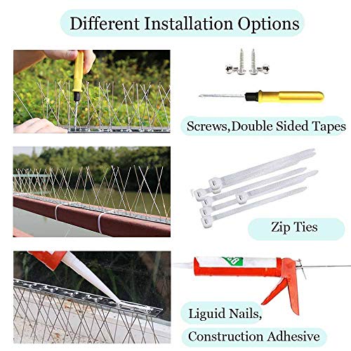 PANGCH Bird Spikes for Pigeons Small Birds,Stainless Steel Bird Spikes -No More Bird Nests & Poop-Disassembled Spikes 10 Strips 10.82 Feet Coverage