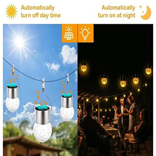 1Pc Hanging Solar Light Outdoor,Mini Cracked Glass Ball Lawn Solar Powered Pathway Outdoor Decorative Hanging Ball Light,for Garden,Yard,Patio,Tree,Holiday Party Decoration(White)