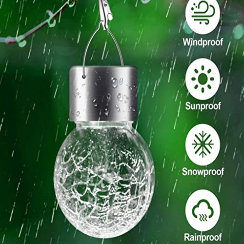 1Pc Hanging Solar Light Outdoor,Mini Cracked Glass Ball Lawn Solar Powered Pathway Outdoor Decorative Hanging Ball Light,for Garden,Yard,Patio,Tree,Holiday Party Decoration(White)