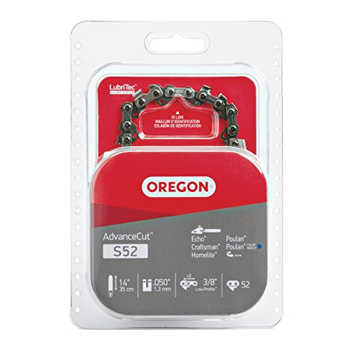 Oregon S52 AdvanceCut Chainsaw Chain for 14-Inch Bar -52 Drive Links – low-kickback chain fits Echo, Craftsman, Poulan and more