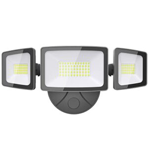 onforu 55w led security light, 5500lm super bright outdoor flood light fixture with 3 adjustable heads, ip65 waterproof, 6500k white wall mount exterior security light for eave, yard, garden, porch