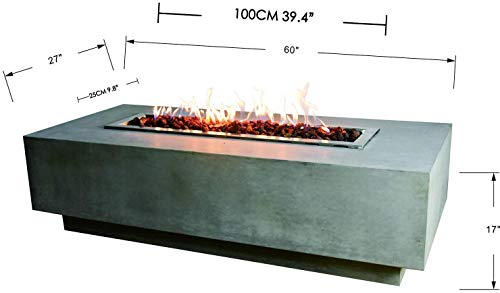 Elementi Granville Fire Table Cast Concrete Natural Gas Fire Table, Outdoor Fire Pit Fire Table/Patio Furniture, 45, BTU Auto-Ignition, Stainless Steel Burner, Lava Rock Included