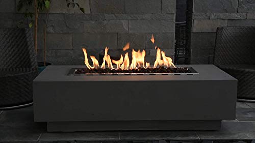 Elementi Granville Fire Table Cast Concrete Natural Gas Fire Table, Outdoor Fire Pit Fire Table/Patio Furniture, 45, BTU Auto-Ignition, Stainless Steel Burner, Lava Rock Included