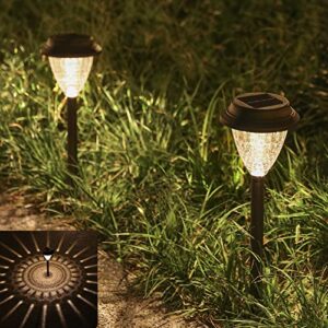 8 pack solar path lights, solar lights outdoor waterproof rgb color changing & warm white garden pathway lights, landscape lights solar powered for yard patio walkway driveway