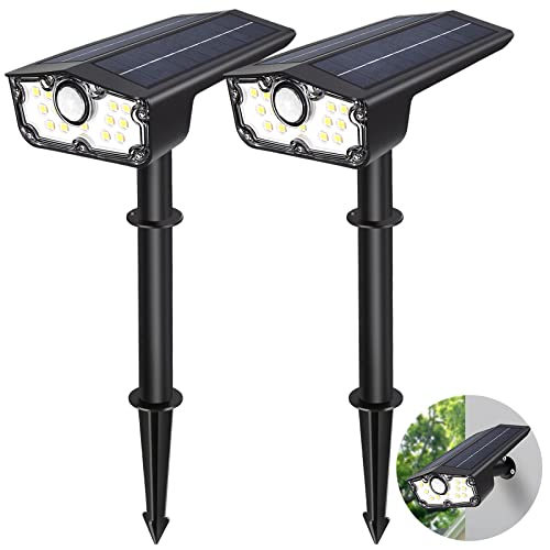 Bright Solar Spot Lights Outdoor Motion Sensor,3 Modes Solar Motion Sensor Outdoor Lights,Waterproof Solar Lights Outdoor,LED Garden Landscape Spotlights for Yard Pathway Driveway Walkway Wall(2Pack)