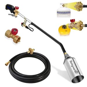 propane torch weed burner kit, weed burner torch self igniting with 9.9 ft hose plus 1 lb propane adapter, high output 700,000 btu propane weed torch for roofing,ice snow,road marking,charcoal