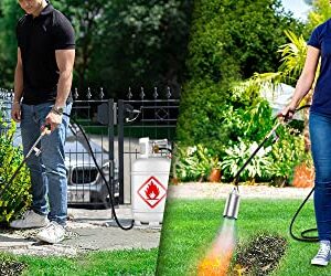 Propane Torch Weed Burner Kit, Weed Burner Torch Self Igniting with 9.9 FT Hose Plus 1 LB Propane Adapter, High Output 700,000 BTU Propane Weed Torch for Roofing,Ice Snow,Road Marking,Charcoal
