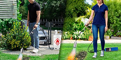 Propane Torch Weed Burner Kit, Weed Burner Torch Self Igniting with 9.9 FT Hose Plus 1 LB Propane Adapter, High Output 700,000 BTU Propane Weed Torch for Roofing,Ice Snow,Road Marking,Charcoal