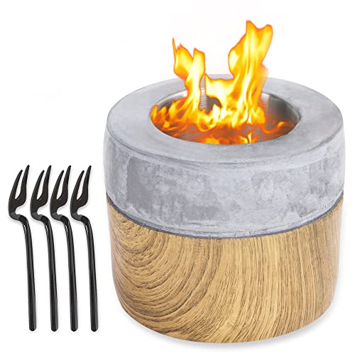 NOCOAL Tabletop Fire Pit with Roasting Forks - Indoor/Outdoor Mini Fireplace - Perfect for Smores - Clean Burning, Real Flame, Concrete Bonfire Bowl fuelled with Rubbing Alcohol or Bioethanol Fuel