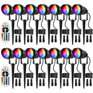 junview low voltage landscape lights rgb color changing 10w warm white led landscape lighting outdoor waterproof garden pathway christmas decorative spotlights (14pack with connectors)