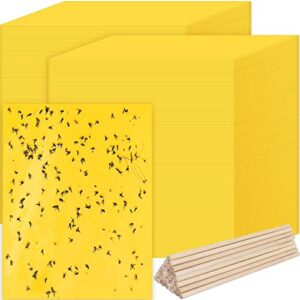 300 sheets fruit fly trap yellow sticky gnat traps double sided gnat traps fruit fly killer with 300 pcs twist ties 100 pcs wooden sticks for house indoor outdoor plants