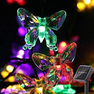 snomyrs solar string lights outdoor 21 ft 30 led solar butterfly lights with 8 lighting modes led butterfly fairy light for garden yard lawn patio party decor (multicolor)