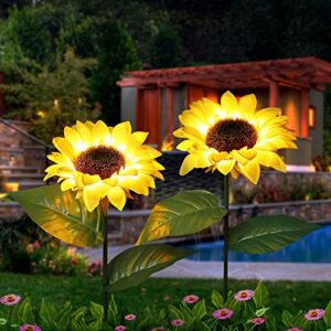 kitvona outdoor sunflower solar garden decor yard stake, 26” decorative lights for garden patio porch backyard (2 pack)