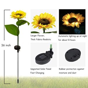 KITVONA Outdoor Sunflower Solar Garden Decor Yard Stake, 26'' Decorative Lights for Garden Patio Porch Backyard (2 Pack)