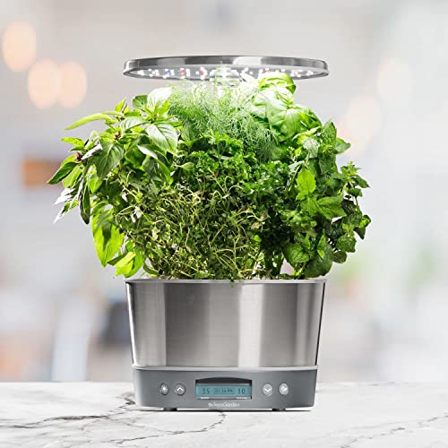 AeroGarden Harvest Elite 360 with Gourmet Herb Seed Pod Kit - Hydroponic Indoor Garden, Stainless Steel