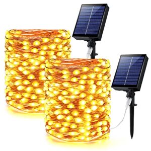 brizled solar fairy lights, 2 pack each 66ft 200 led super bright solar string lights waterproof, 8 modes outdoor solar twinkle lights, solar powered garden lights string for indoor outside warm white