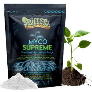 mycorrhizal fungi root enhancer for plants – bigger, stronger, healthier roots, use in soil and mycorrhizae hydroponic – super 20x concentrated – trifecta myco supreme (57 grams / 2 oz)