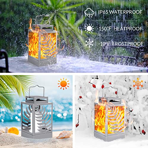 Walensee Solar Lights Outdoor with Flickering Flame (2Pack Grey) Upgrade Metal Solar Powered Lantern Landscape Leaf Decorative Hanging Lighting Waterproof LED Umbrella Light for Patio Garden Deck Yard