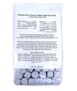 custom pro 10-14-8 lily & aquatic pond plant food fertilizer for water gardens – 25 tablets
