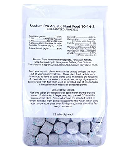 Custom Pro 10-14-8 Lily & Aquatic Pond Plant Food Fertilizer for Water Gardens - 25 Tablets