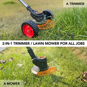 Cordless Weed Eater Grass Trimmer,3-in-1 Lightweight Push Lawn Mower & Edger Tool with 3 Types Blades,21V 2Ah Li-Ion Battery Powered for Garden and Yard (Green)