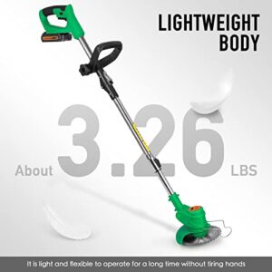 Cordless Weed Eater Grass Trimmer,3-in-1 Lightweight Push Lawn Mower & Edger Tool with 3 Types Blades,21V 2Ah Li-Ion Battery Powered for Garden and Yard (Green)