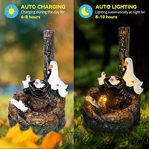 KKL Garden Statue Solar Duck Figurine with LED Lights Solar Garden Outdoor Decoration Waterproof Resin Sculpture Duck Statue for Patio Yard Lawn Porch Art Ornament Housewarming Christmas Birthday Gift