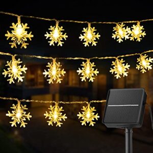 solar snowflake string lights outdoor waterproof 100 led 32.9 feet fairy lights with 8 lighting modes for wedding, party, garden, patio, yard, home (warm white)