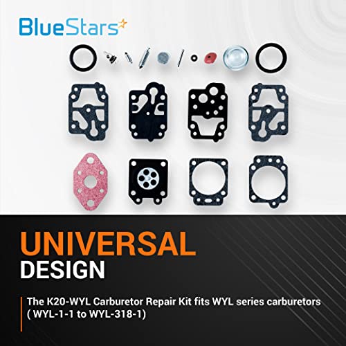 BlueStars K20-WYL Carburetor Rebuild Kit with Primer Bulb - Compatible with WYL WYL Series Carb & Shindaiwa R200 S200 230 T2500 XS200 XT2500 Gx22 GT1100 CS221 - Replaces 753-04014 615-873