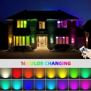 RAIFOOLLY Landscape Lights, Remote Control Spotlight with 16 Colors,Waterproof LED Ground Lighting with Spike and Base for Garden Pathway Patio Yard Plants（Plug-in）