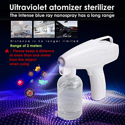 TAISHAN Disinfectant Steam ULV Gun， Handheld Rechargeable Nano Atomizer with Blue Light，10 oz Electric Sprayer Nozzle Adjustable Fogger for Home, Office, School or Garden(300mL)