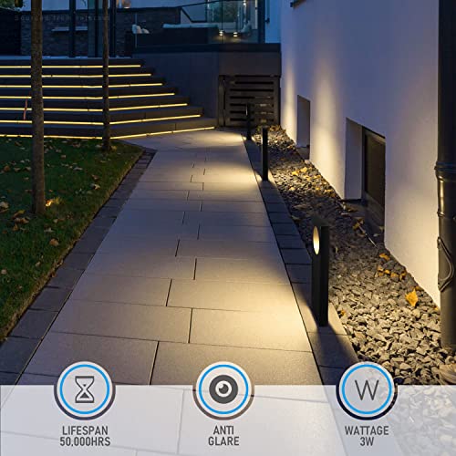 LEONLITE LED Low Voltage Pathway Lights, 12V AC/DC Landscape Path Light, Anti Glare Outdoor Walkway Lighting, Aluminum Dual Side Glowing Landscaping Path Light, Black, 3000K Warm White, Pack of 4