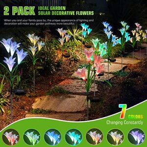 mimigogo Solar Garden Stake Lights,2 Pack Outdoor Waterproof Solar Powered Lights with 8 Lily Flowers, 7 Colors Changing LED Solar Lights for Garden, Patio, Backyard(Blue White)