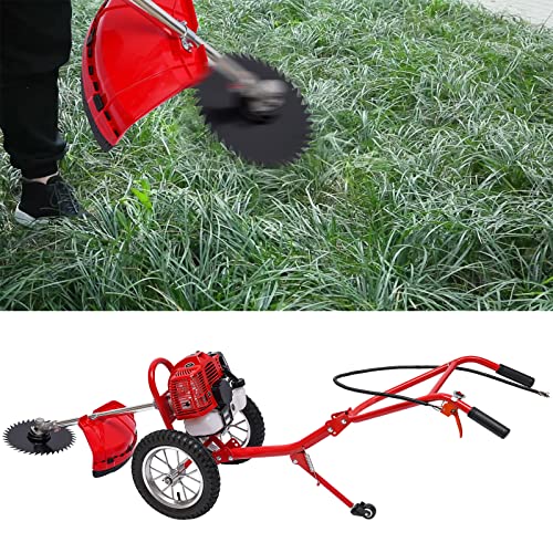 49CC 2-Stroke Gas Powered Lawn Mower, Hand Push Lawn Mowers Trimmer Brush Cutter Grass Trimmer Outdoor Garden Tool for Landscaping, Lawn, Garden, Fields