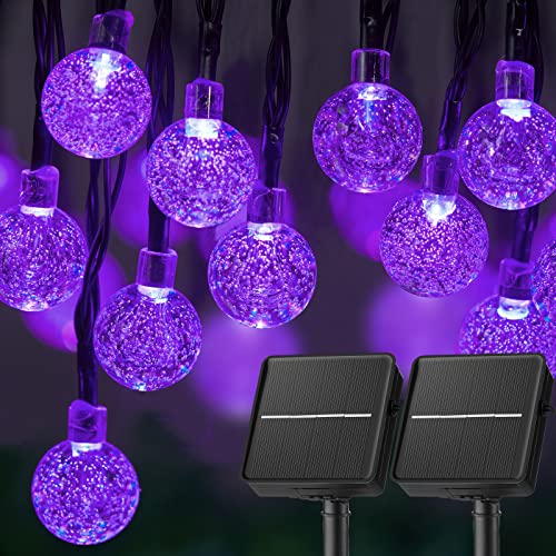 Solar Christmas Lights Outdoor Waterproof, 2 Pack 60 LED 36.5 FT Each, Crystal Globe Lights for Garden Yard Wedding Christmas Party Decor (Purple)