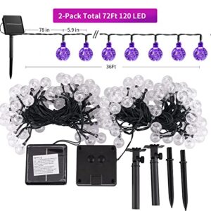 Solar Christmas Lights Outdoor Waterproof, 2 Pack 60 LED 36.5 FT Each, Crystal Globe Lights for Garden Yard Wedding Christmas Party Decor (Purple)