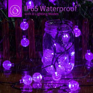 Solar Christmas Lights Outdoor Waterproof, 2 Pack 60 LED 36.5 FT Each, Crystal Globe Lights for Garden Yard Wedding Christmas Party Decor (Purple)